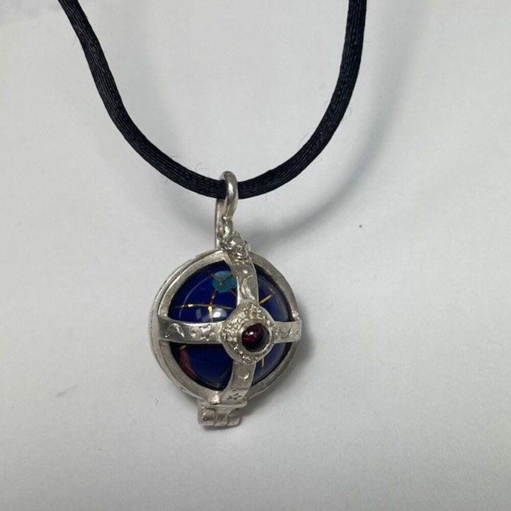 Natural Gemstone Inlayed Cage Charm fidget spinning vintage style charm necklace